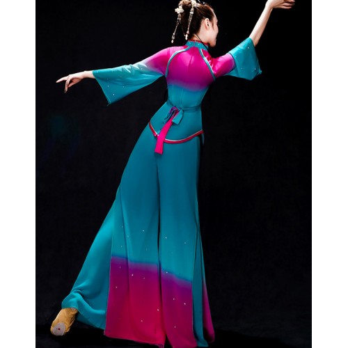 Chinese folk dance costumes ancient traditional Yangko dance costumes Female Chinese fan Classical Dance Umbrella Dance Solo Performance Costume 